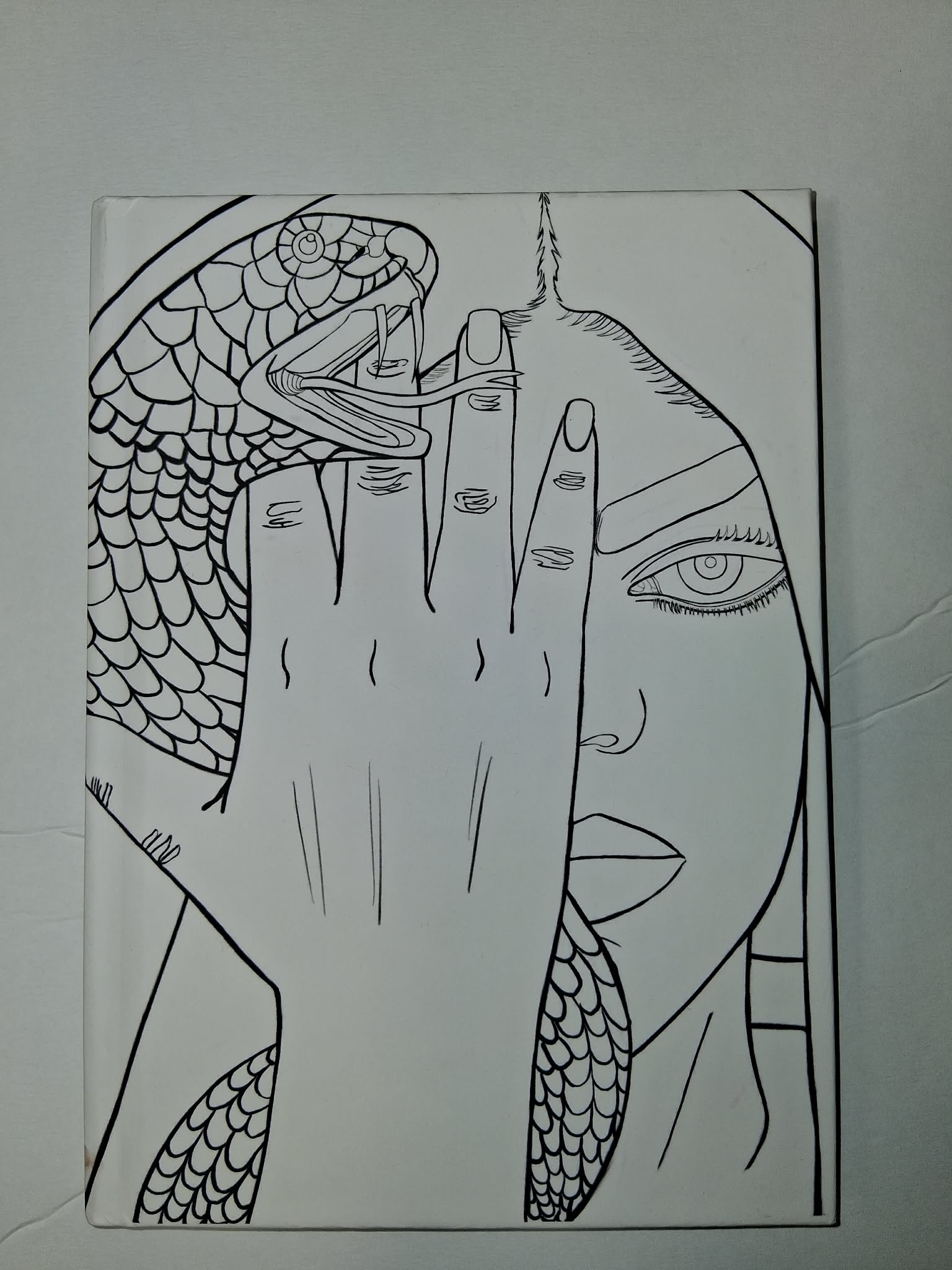 Illustration of a hand with a snake coiled around it on a white background